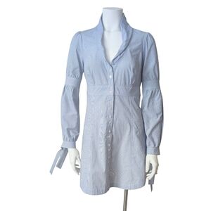 NWT Ted Baker Long Sleeves blue and white stripe mini shirt dress With Tie sz 2